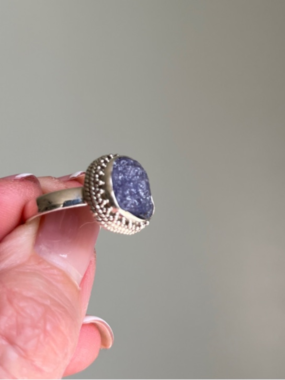 Raw Tanzanite Crystal Sterling Silver Ring